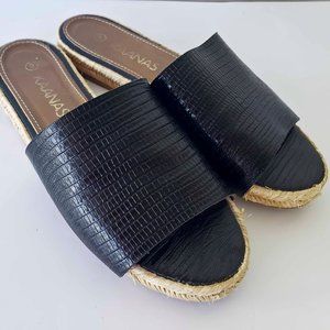Womens KAANAS 153799 Black Leather Espadrille Slides SIZE 9